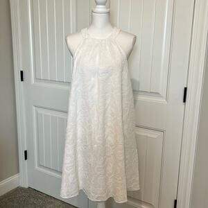 NWT LOFT WHITE Paisley Halter Swing Dress Large Lined Graduation wedding preppy